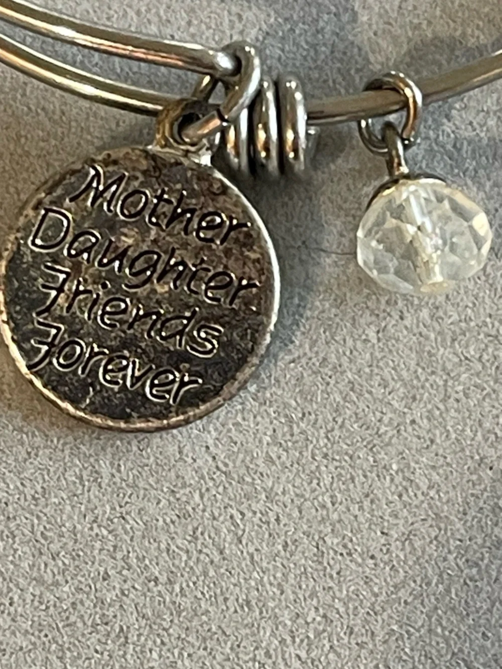 Turquoise Beaded Silver-Tone Charm Bangle Set - Daughter/Friendship